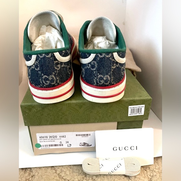 Gucci Tennis 1977 Webbing Trimmed Monogrammed Blue Denim Sneakers Size 8… - Picture 7 of 15